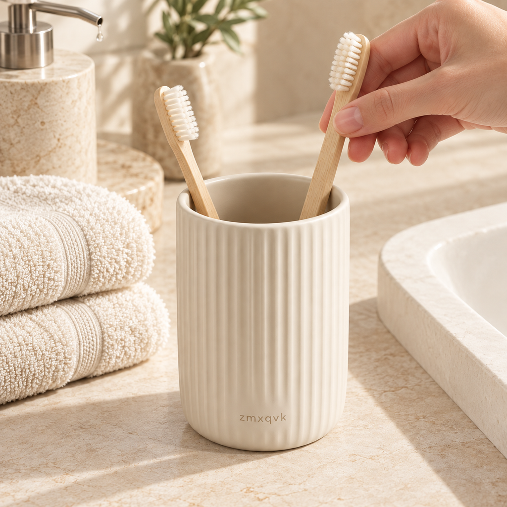 zmxqvk Ribbed Ceramic Bathroom Cup